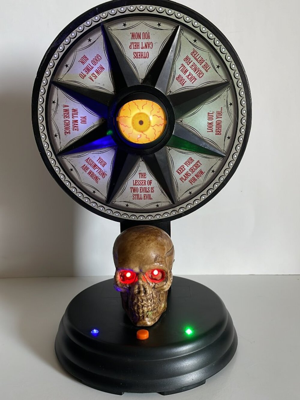 Vtg Gemmy Halloween Animated Mystic Fortune Teller Wheel Of Misfortune Skull